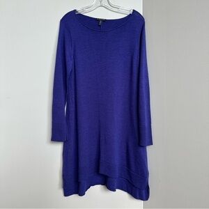 Eileen Fisher 100% Merino Wool Sweater Dress Tunic Long Sleeves Blue